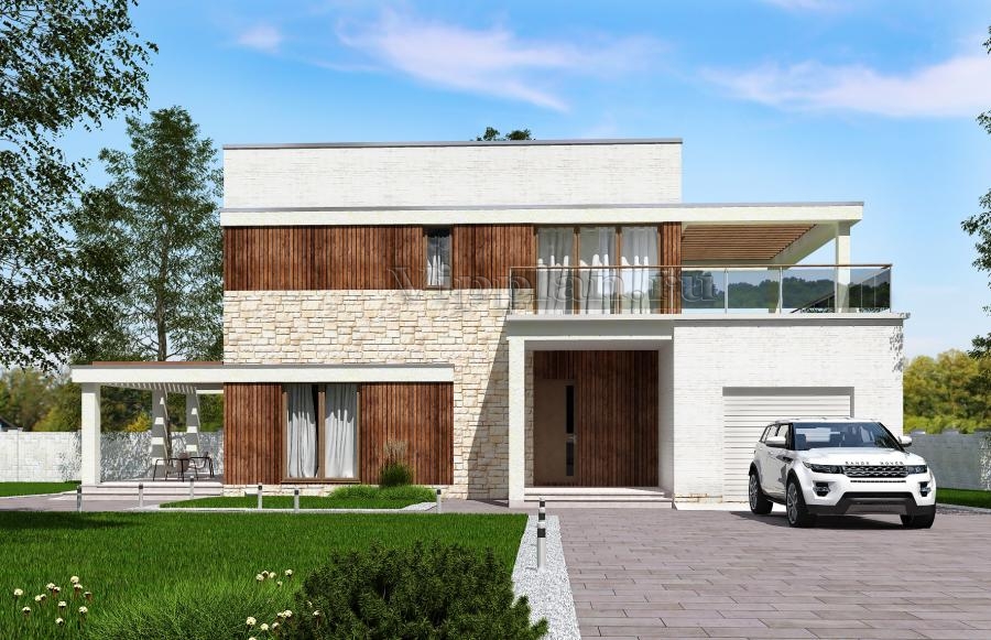 Двухэтажный жилой дом с террасами и гаражом